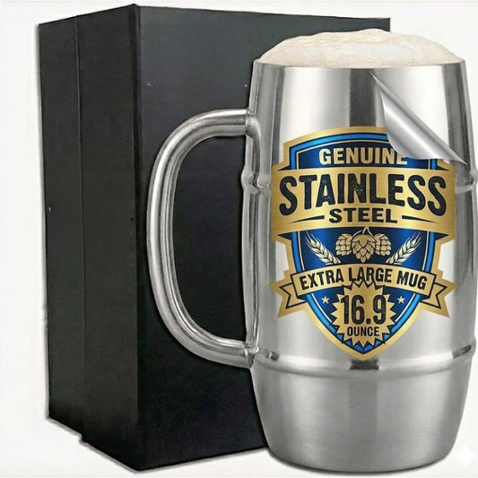 Silver Beer Mug 500ml for Men & Home Bar | Stainless Steel Beer Cup with Matte Interior & Polished Silver Exterior | Durable Large Beer Stein for Beer, Ale & Cocktails | by L’escape Artiste