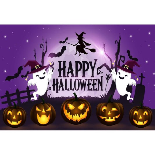 Happy Halloween Backdrop Cute Ghost Jack-o-Lantern Photography Background 5x3ft Halloween Birthday Backdrop Banner