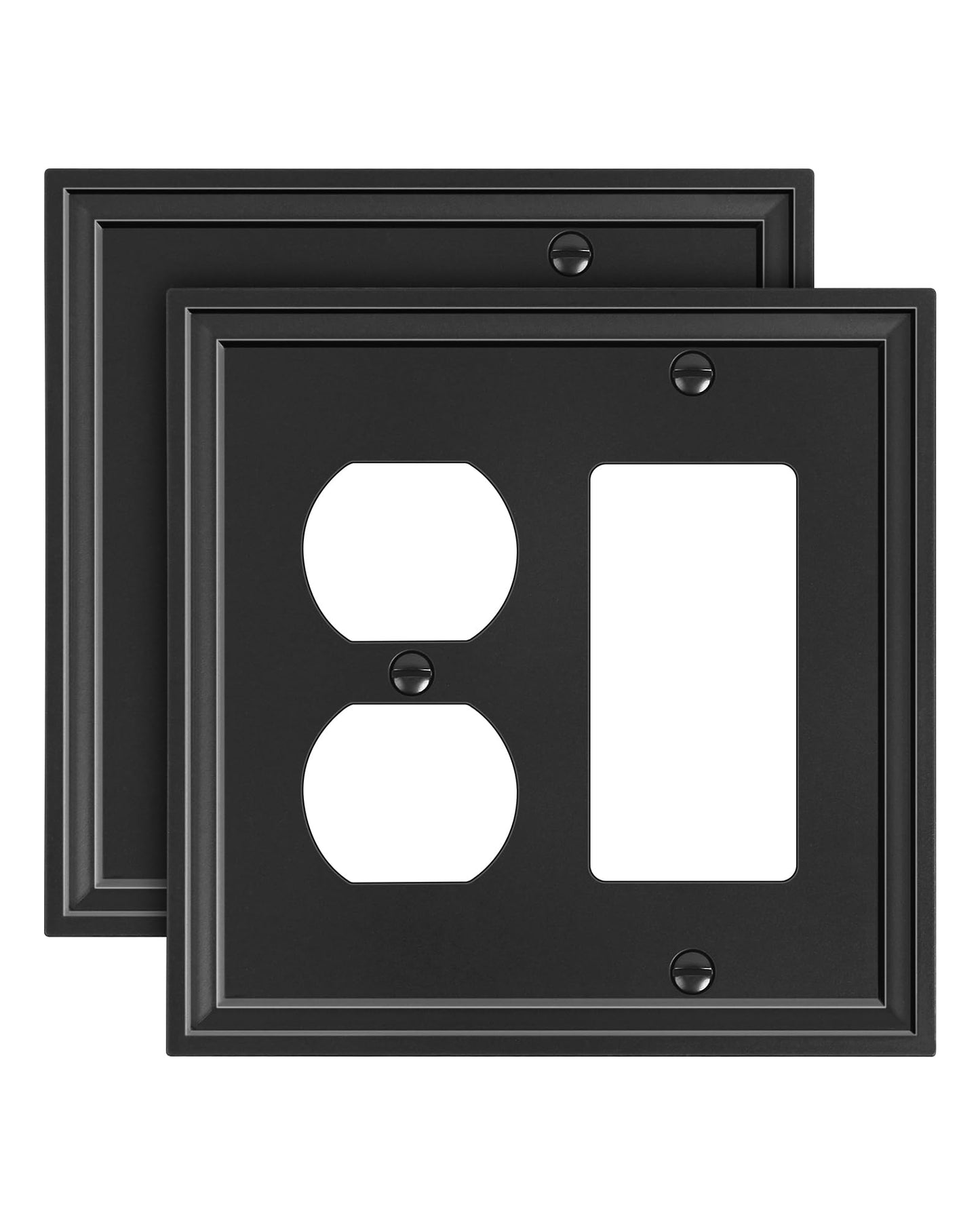 TREEWELL 2-Pack Combo Duplex/Decorator Light Switch Cover Plate, Black Modern Decorative Electrical Outlet Covers, Bamboo Fiber Wall Switch Plates and Outlet Covers