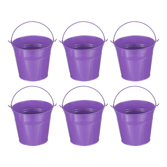 PATIKIL 5.1"x4.7" Small Metal Buckets with Handle, 6 Pcs Mini Galvanized Bucket Colorful Easter Buckets for Crafts Party Favors Decoration, Dark Purple