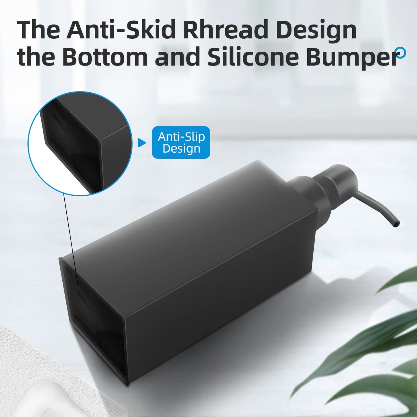GLUBEE Black Soap Dispenser, Matte Black Stainless Steel, Rust-Proof Liquid Hand Dish Dispenser for Bathroom & Kitchen, 8.5 Oz Refillable Countertop Lotion Bottle (Square)