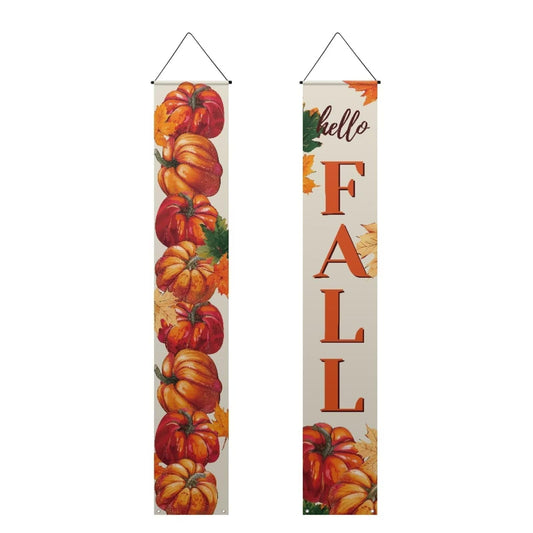 Binienty Hello Fall Decor Pumpkin Porch Banners Door Banner 2Pcs Hanging Banner Vertical Sign for Front Door Porch Home Yard Decor Holiday Farmhouse 70.9x12.6 Inch