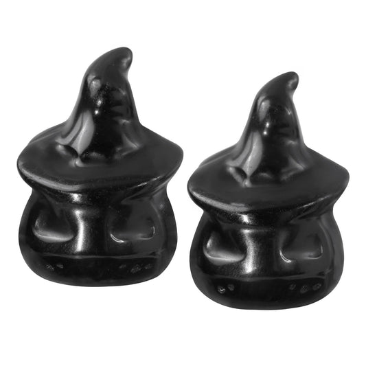 Nupuyai Pack of 2 Carved Ghost Pocket Statue Pumpkin Head Crystal Ghost Sculpture Figurine Halloween Decor for Home Office Tabletop, Black Obsidian