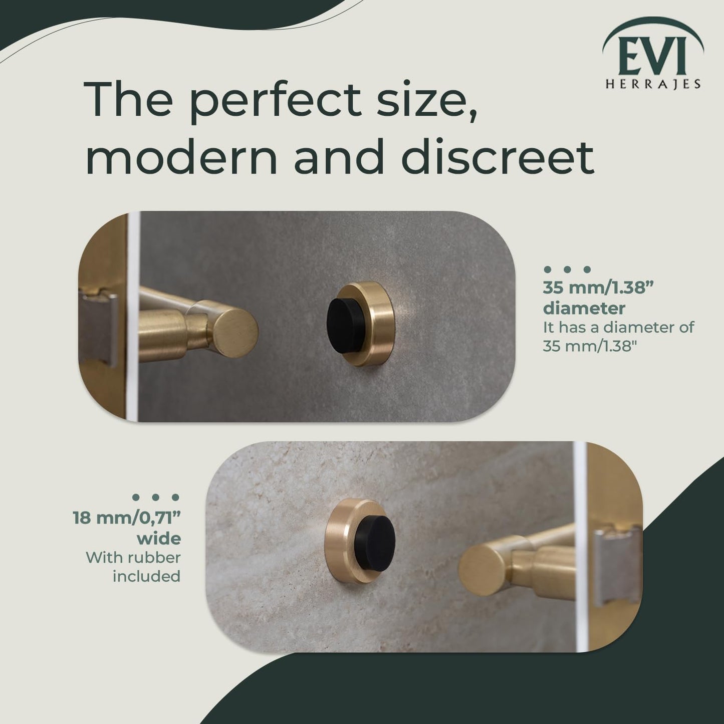 EVI Herrajes | Wall Door Stop | 1,37x0,7" | Satin Matte Brass | Adhesive + Screw-in | Anti Shock Door Handles | Design and Functionality | I-254/35-LMT