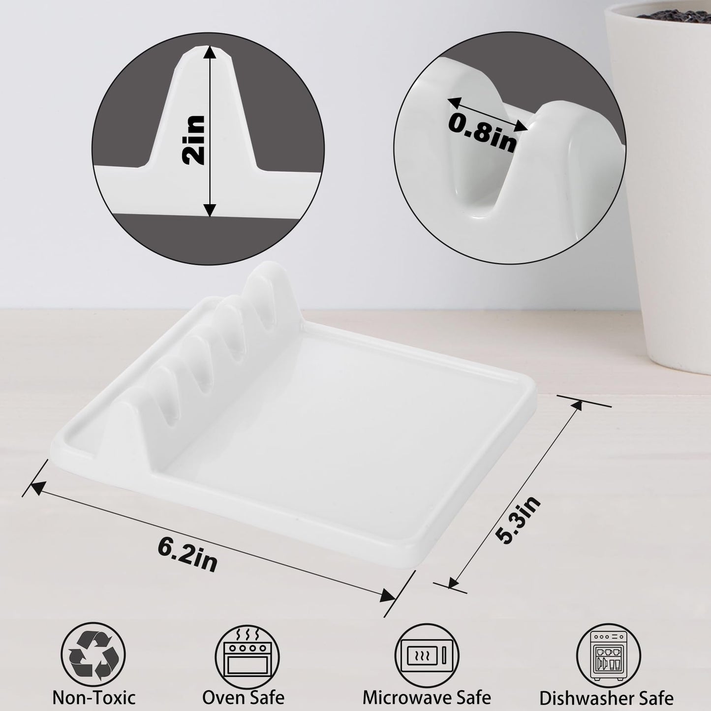 Ceramic Spoon Rest & Kitchen Utensil Rest, Heat-Resistant Drip Pad for Countertop – Holds Spoons, Ladles, Tongs & More, Stove Top Spoon Holder (white)