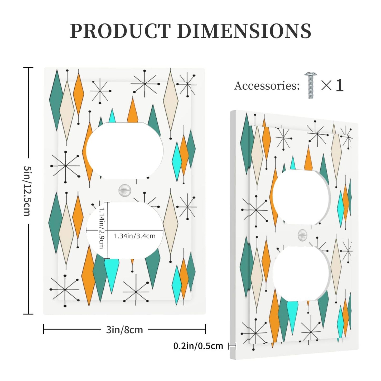 Modern Geometric Atomic Diamond Art 1-Gang Duplex Outlet Cover Decoraitve Receptacle Wall Plate Funny 50S 60S Blue/Orange/Teal/Green Mid Century Mid Century Electric Jumbo Light Switch Cover