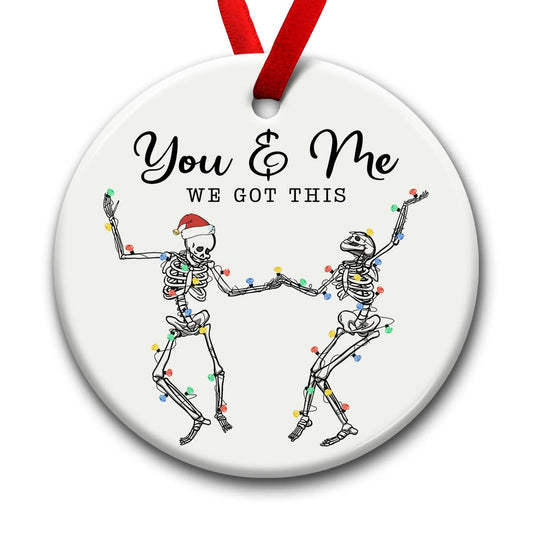 SOL VIBES Couple Christmas Ornament 2025, Xmas Hanging Ornaments, Dancing Skeleton Ornament on Christmas or Halloween, You & Me Gifts for Love and Friendship, Girlfriend, Boyfriend, or Soul Sisters