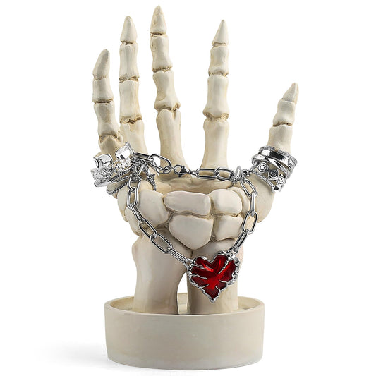 Halloween Decorations Indoor Skeleton Hand Ring Holder Tealight Candle Holder for Gothic Table Decor Jewelry and Earring Organizer White