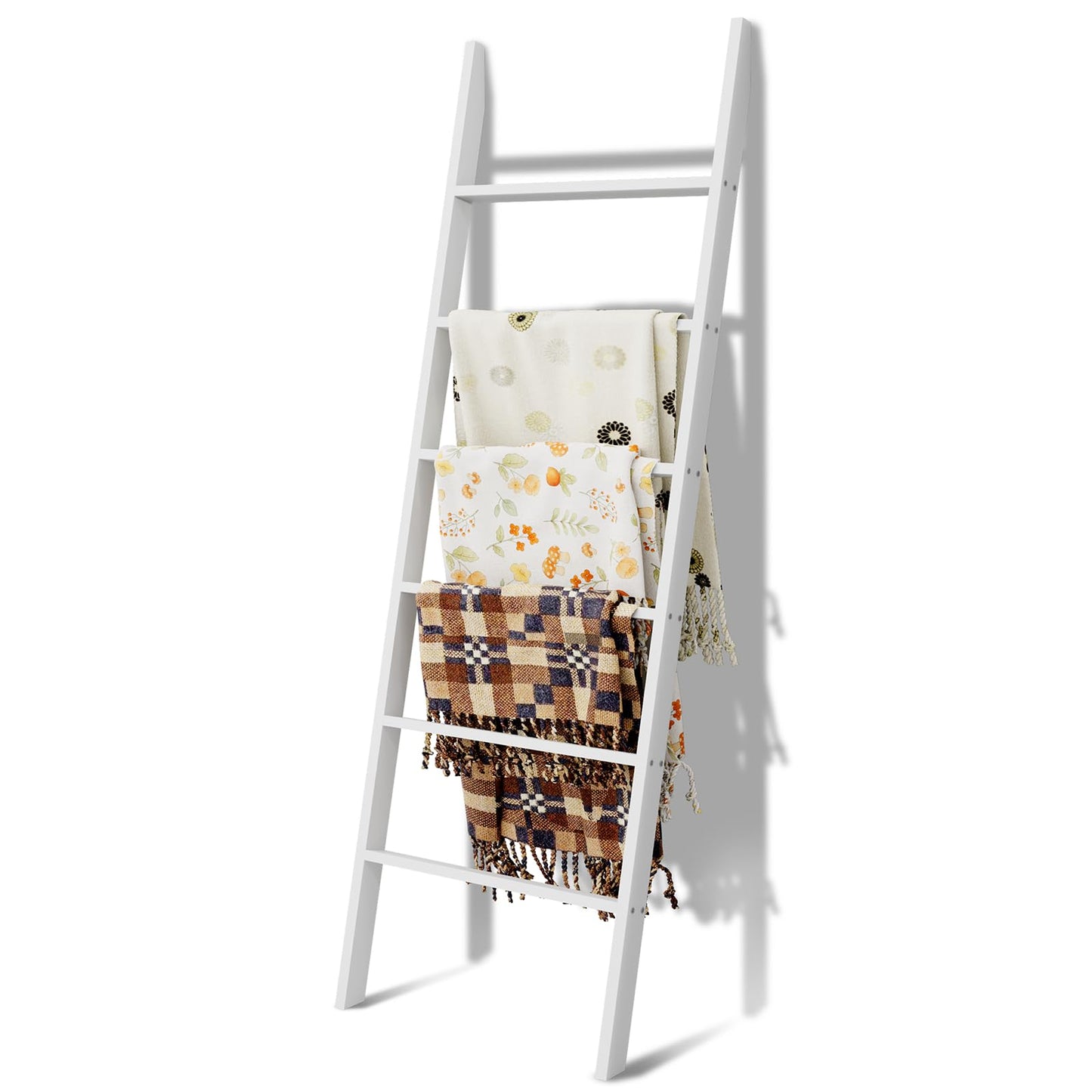 Delywh Wood Blanket Ladder, 57.5'' Rustic Towel Quilt Throw Blanket Ladders for The Living Room, Bedroom, Nursery Stand Holder, Wooden Decorative Ladder for Blankets Rack Farmhouse Home Decor, White