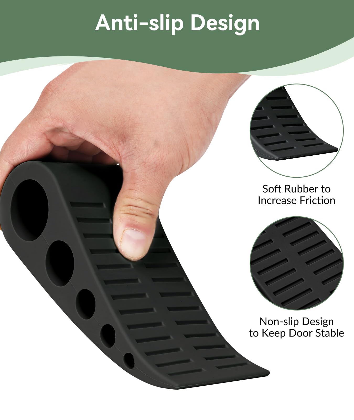 Optish 1.9 Inches Heavy Duty Door Stopper, 2 Pack Rubber Door Stop, Door Stoppers for Bottom of Door, Large Door Stopper Wedge for Home Office School (Black)