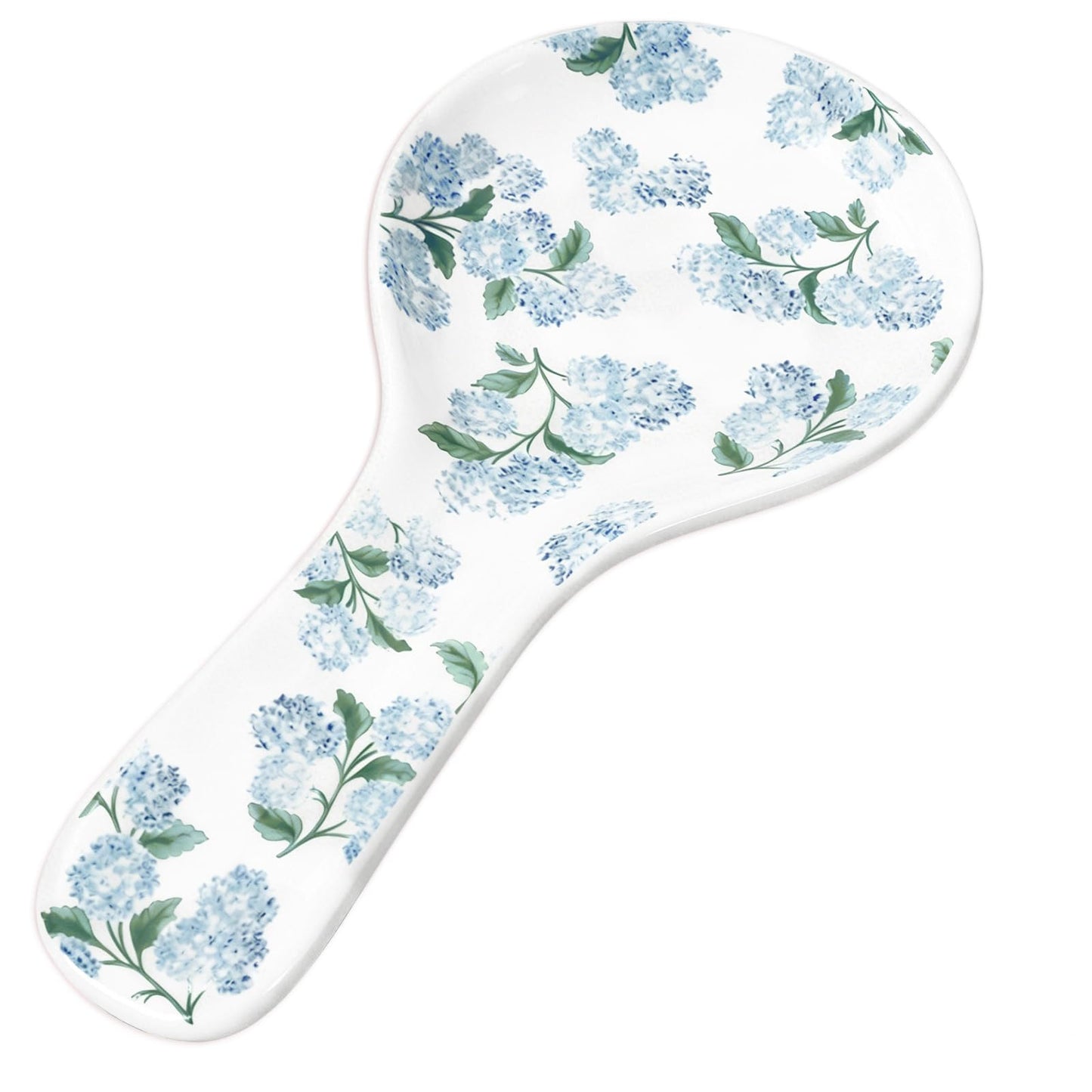 Whaline 9.4 Inch Hydrangea Spoon Rest Blue Flower Spoon Holder Floral Ceramic Utensil Holder for Summer Stove Top Rustic Kitchen Counter Decor