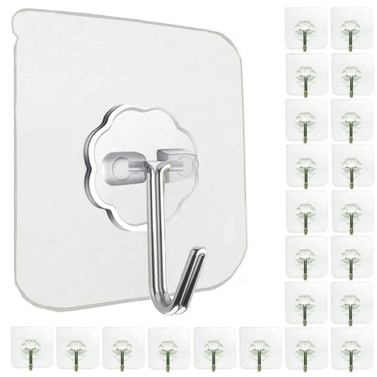 Jwxstore 24 Pack Adhesive Wall Hooks 33LB Heavy Duty No Drill Transparent Waterproof Hooks for Bathroom Kitchen Towel Coat Office Home Outdoor