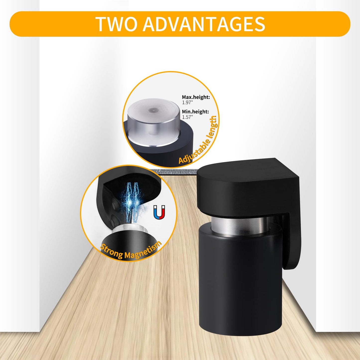 TOPTAKE Door Stoppers – Robust Magnetic Door Stopper and Holder for Enhanced Door Security, Fit for Doors Under 2.5 inches – Anti-Rust Stainless Steel Door Stops (1, Black 1PCS)
