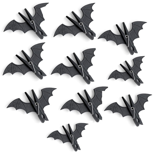 Large Bat Clothespins 10Pcs - Gothic Home Decor & Heavy Duty Windproof Clothes Pins - Matte Black Hanging Clothesline Clips for Photo Display & Towel Holders - Unique Halloween Decoration (5.5" Size)