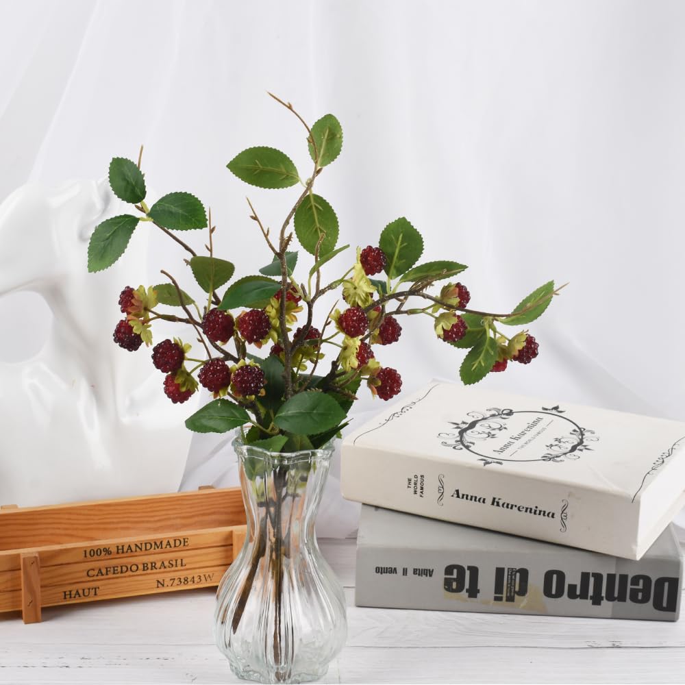 VIOCIWUO Artificial Raspberry Stem 3Pack, Simulated Raspberry Branch Lifelike Flowers Plant Berries for DIY Home Kitchen Wedding Party Decoration Photography Props(14.96Inch, Cherry Red)