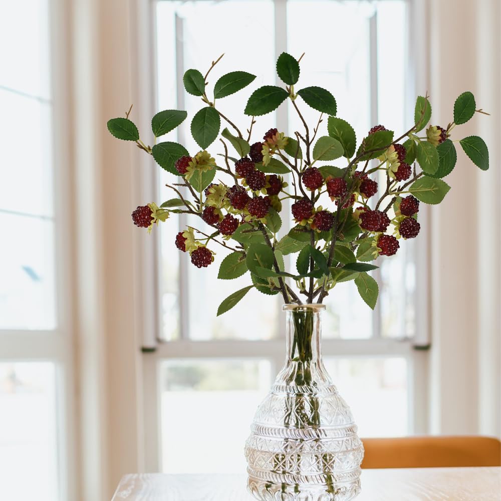 VIOCIWUO Artificial Raspberry Stem 3Pack, Simulated Raspberry Branch Lifelike Flowers Plant Berries for DIY Home Kitchen Wedding Party Decoration Photography Props(14.96Inch, Cherry Red)