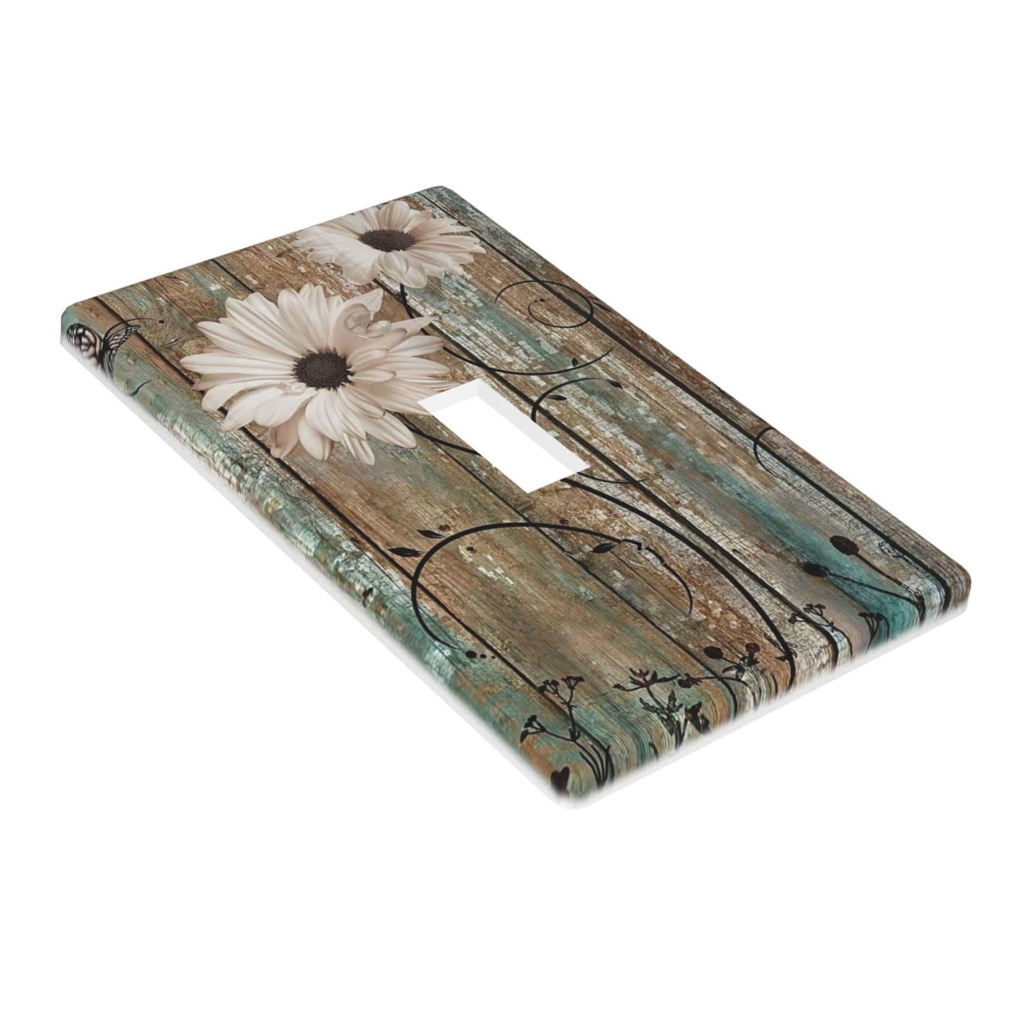Rustic Daisy Flower Decorative Light Switch Cover Single Switch Plate Toggle Wall Plate 1 Gang Switch Cover Plate for Bathroom Kitchen, 4.50 x 2.76 Inch