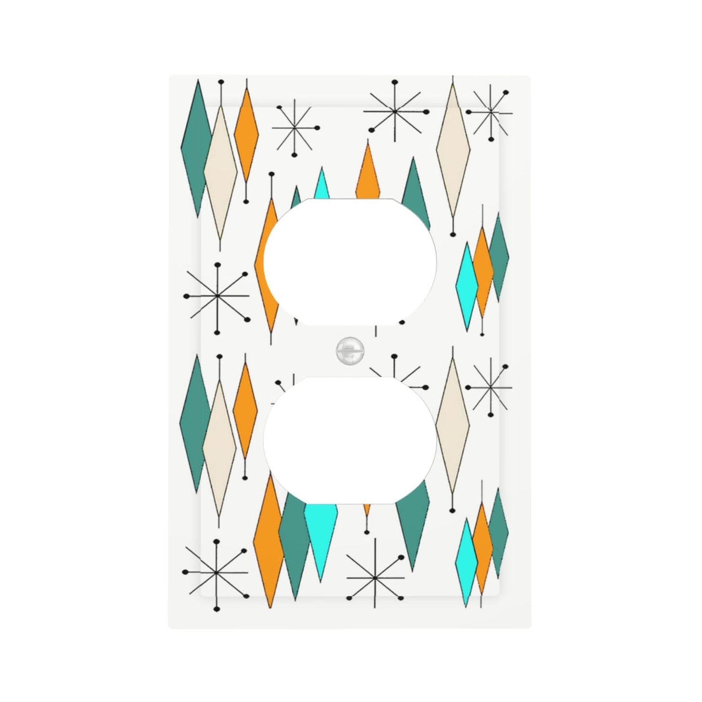 Modern Geometric Atomic Diamond Art 1-Gang Duplex Outlet Cover Decoraitve Receptacle Wall Plate Funny 50S 60S Blue/Orange/Teal/Green Mid Century Mid Century Electric Jumbo Light Switch Cover