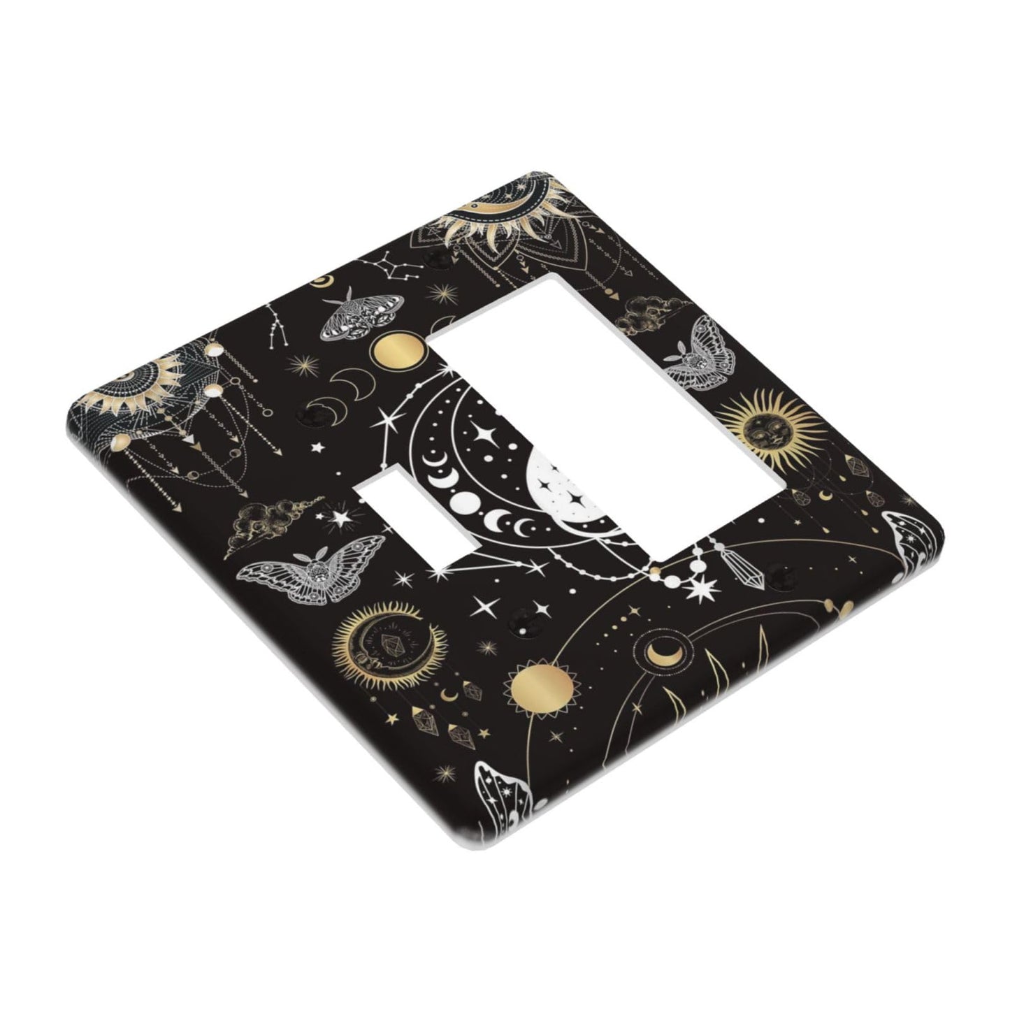 White Cat Tarot Moon Phases Moth Celestial Gothic Outlet Covers 1 Toggle 1 Rocker Combination Decorative Wall Plate Electrical Switch Plates Light Switch Cover Plate for Kids Room Bedroom Decor