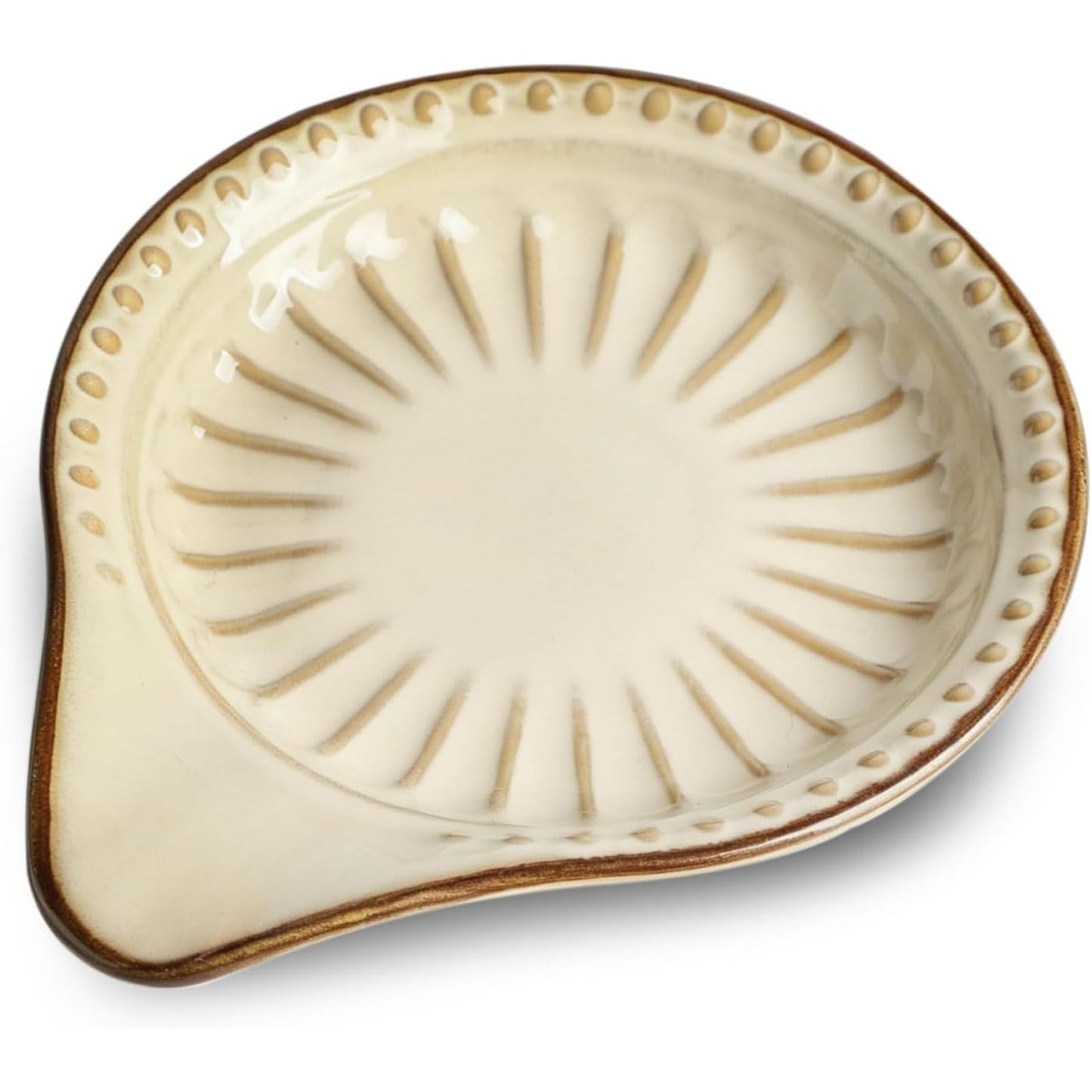 JINGUS Spoon Rest for Stove Top, Ceramic Spoon Holder for Kitchen Counter, 5.1 Inch Heat-Resistant Cooking Utensil Rest for Coffee Spoon Dish & Spatula Tray, Dishwasher Safe, Beige