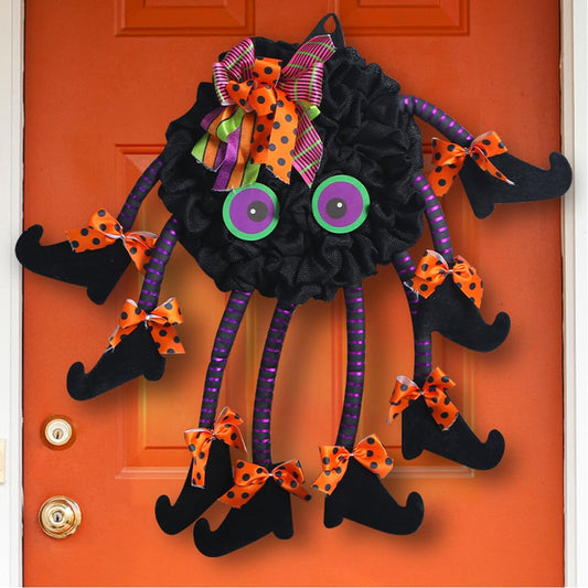 Halloween Wreath for Front Door Spider Wreath for Halloween Party Indoor Outdoor Decorations Cute Black Spider Pendant Wall Window Farmhouse Decor 21.65 Inch