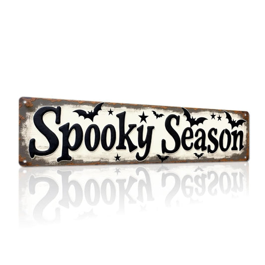 Spooky Season Metal Tin Sign Vintage Halloween Wall Decor For Farmhouse, Halloween Party, Living Room, Entryway Decorative Signs & Plaques 4x16 Inch