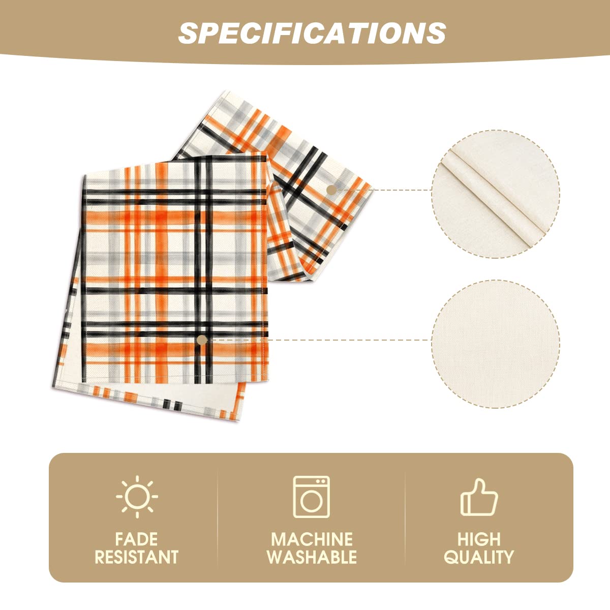Artoid Mode Orange Black Buffalo Plaid Fall Table Runner, Halloween Kitchen Dining Table Decoration for Outdoor Home Party 13x120 Inch