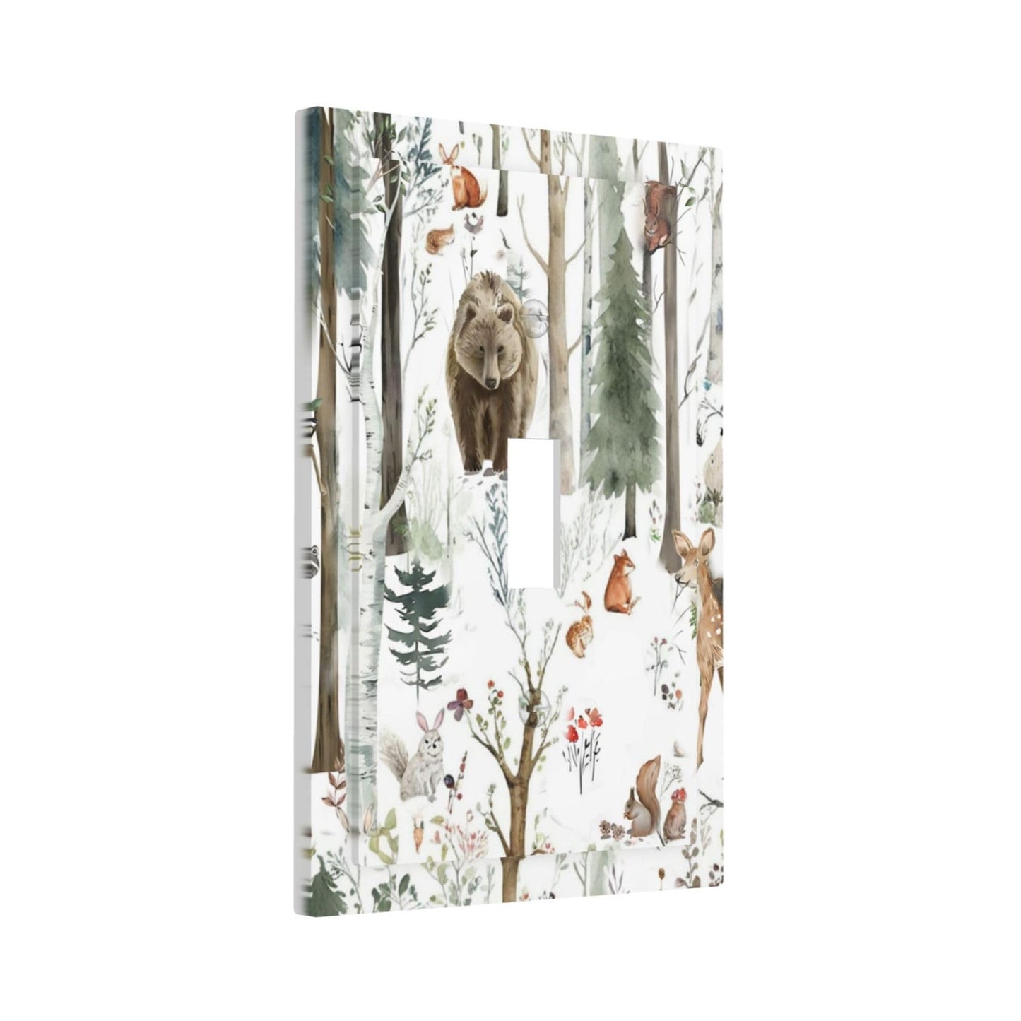 Snow Bear Fox Deer Forest Squirrel Wild Life Animal Decorative Light Switch Cover 1 Gang Single Toggle Device Electrical Faceplate Switchplates Decorator Outlet Wall Plate for Farmhouse Kids Room