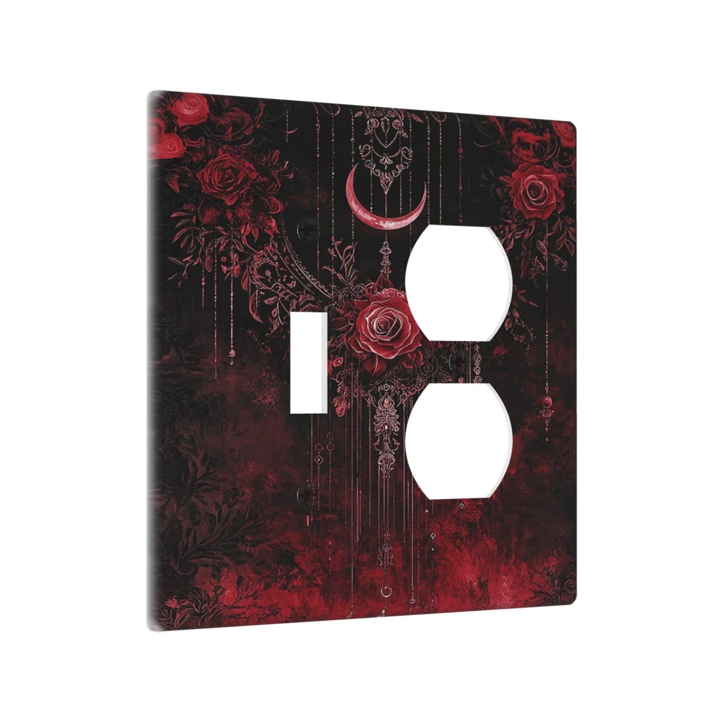 Annisrak Outlet Covers Gothic Red Rose Moon Dark Floral 1 Toggle 1 Duplex Switch Plate Covers Electrical Light Switch Cover Plate Decorative Wall Plate Socket Cover for living Room Home Decor