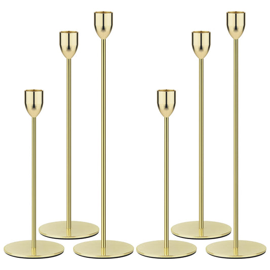Ohtomber Gold Taper Candle Holder - 6PCS Candlestick Holders, Candlesticks Centerpiece Wedding Table Decor, Fit Pillar 3/4" Thick Tapered & Led Candles