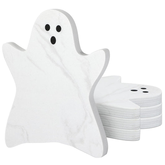 Acellegic 4pcs Marble Coasters Halloween Ghost Coasters 4.7 x 3.9 Inches for Drinks Beverage Boo Mug Cup Car Desk Party Decoration(Halloween Ghost,White)