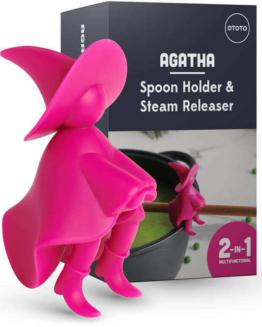OTOTO Agatha Spoon Holder - Goth Cute Spoon Rest for Stove Top, Gothic, Spooky Cooking Gifts, Witchy Gifts, Cool Kitchen Gadgets, Halloween Gifts (Pink)