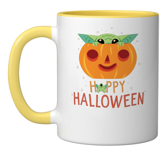 Star Wars The Mandalorian Grogu Happy Halloween Ceramic Mug, Yellow/White