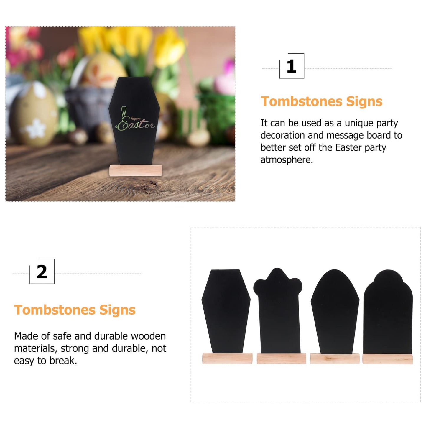 Amosfun 4Pcs Mini Chalkboard Signs Tombstone Shape Blackboards 5.70 X 3.14 Inch DIY Halloween Party Decoration Table Numbers Memos