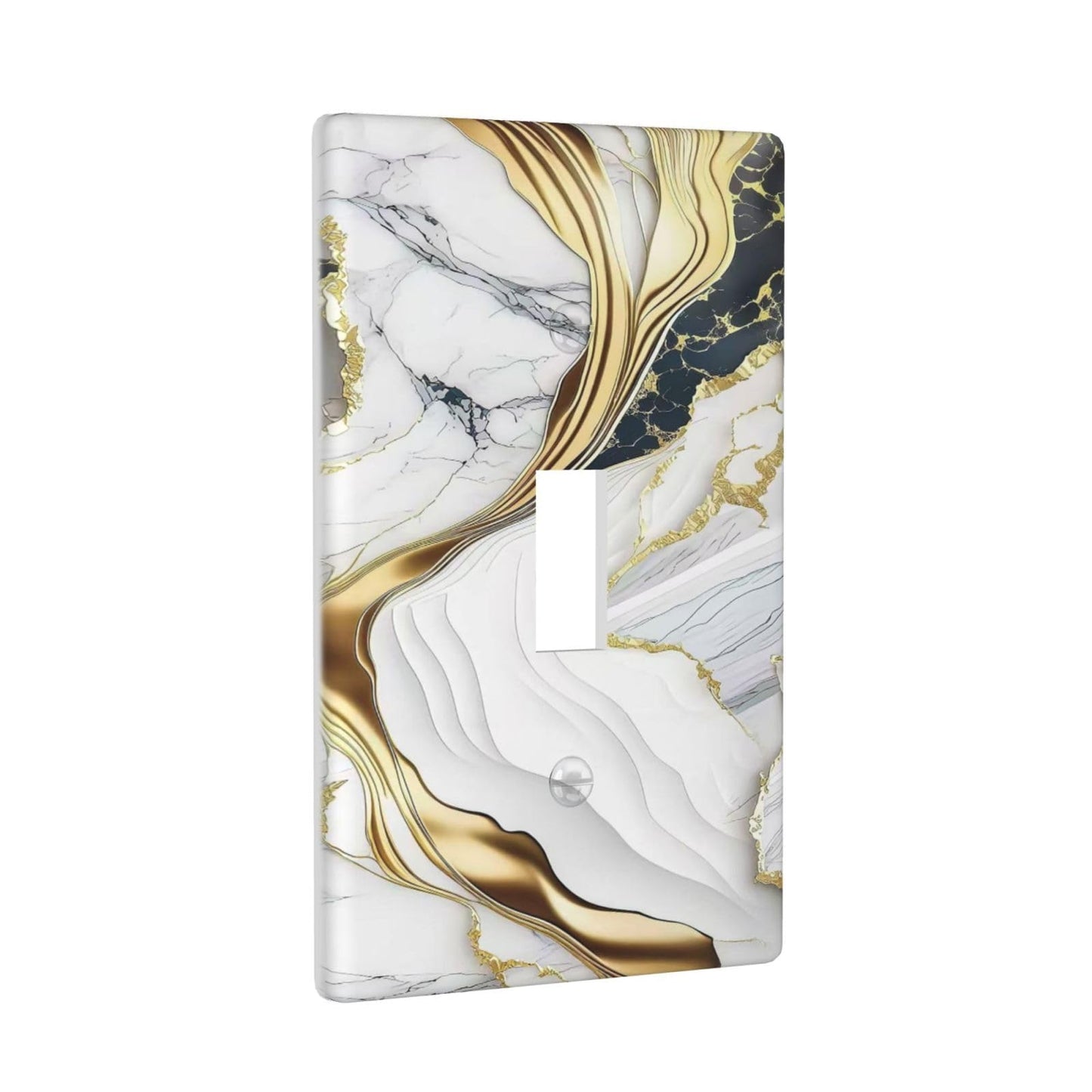 Decorative Art Light Switch Covers,1 Gang Single Toggle,Wall Plate,Switchplate Electrical Faceplate,Gold Black White Marble Texture 3D Embossed Finish