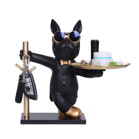 YUNPLAN Modern Decor Resin Bulldog Tray Statue Tray Storage Key Holder Candy Jewelry Earrings Storage Tray Suitable for Modern Home Decor Aesthetic Table Decoration Office (Type A - Black)