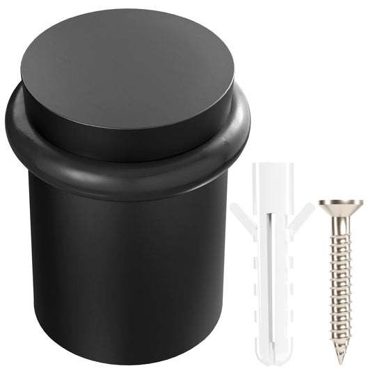 NYCO - Floor Door Stopper Chrome Door Stop - Classy Solid Steel Modern Heavy Duty Door Stoppers - Floor Mount Anchor Screw - Wall Protector for Commercial Door (1.5 Inch Black Finish)