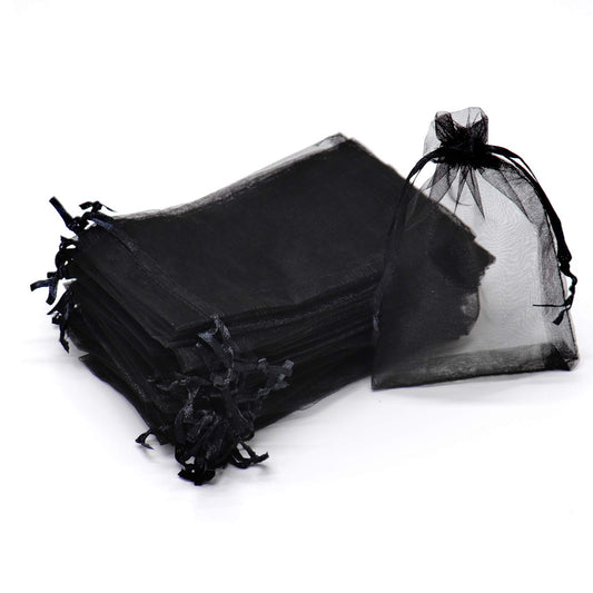 Bezall 100Pcs Black Organza Bags 3.5x4.5 Inch, Small Mesh Bags Drawstring Jewelry Candy Pouches Funeral Halloween Party Favor Bag