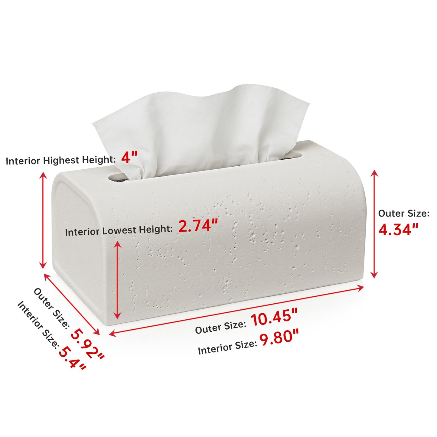 Resin Tissue Box Cover Rectangle, Decorative Facial Tissue Holder Covers Toilet Paper Holder Travertine Stone Look Paper Dispenser Home Decor for Bathroom Bedroom Living Room Office - Off White
