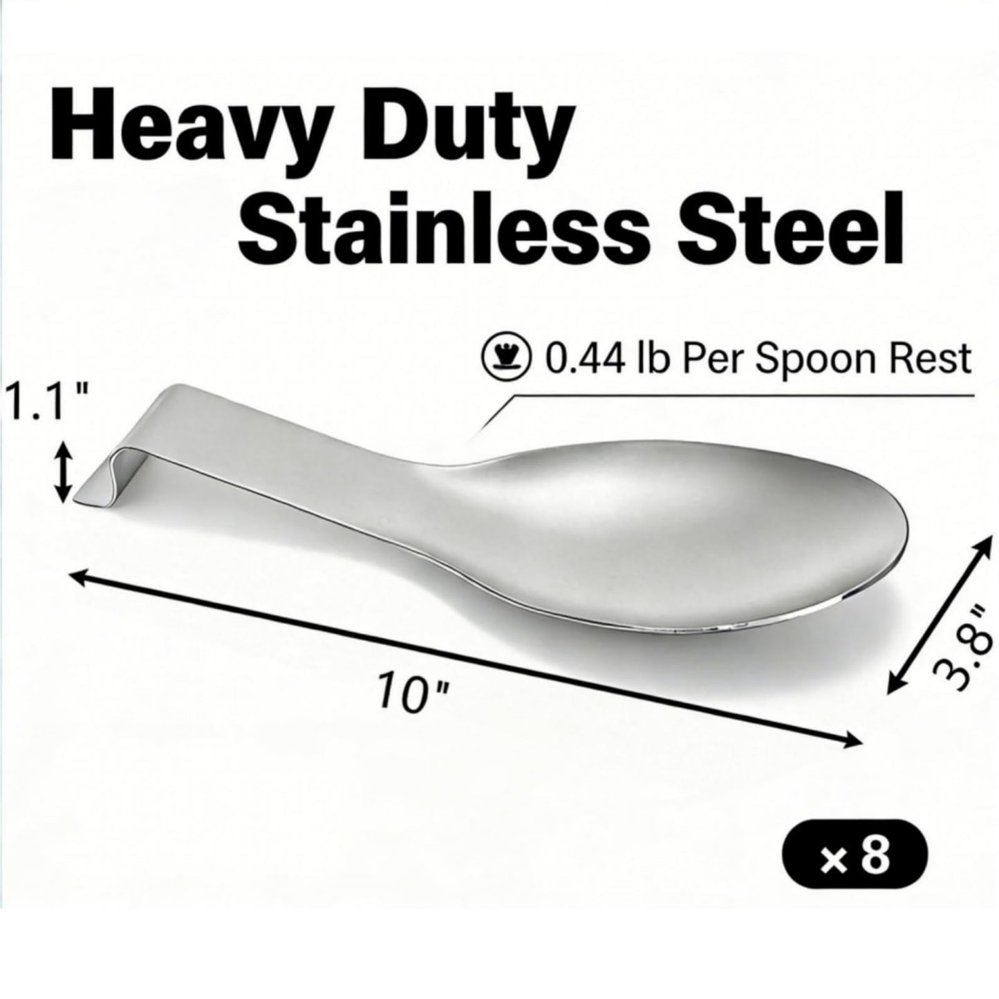 ELFULLY 8 Pack Stainless Steel Spoon Rest, Large Size Ladle Spatula Tong Holder, Heavy Duty Cooking Utensil Rest for Stove Top Kitchen Countertop, Dishwasher Safe Kitchenware, Silver