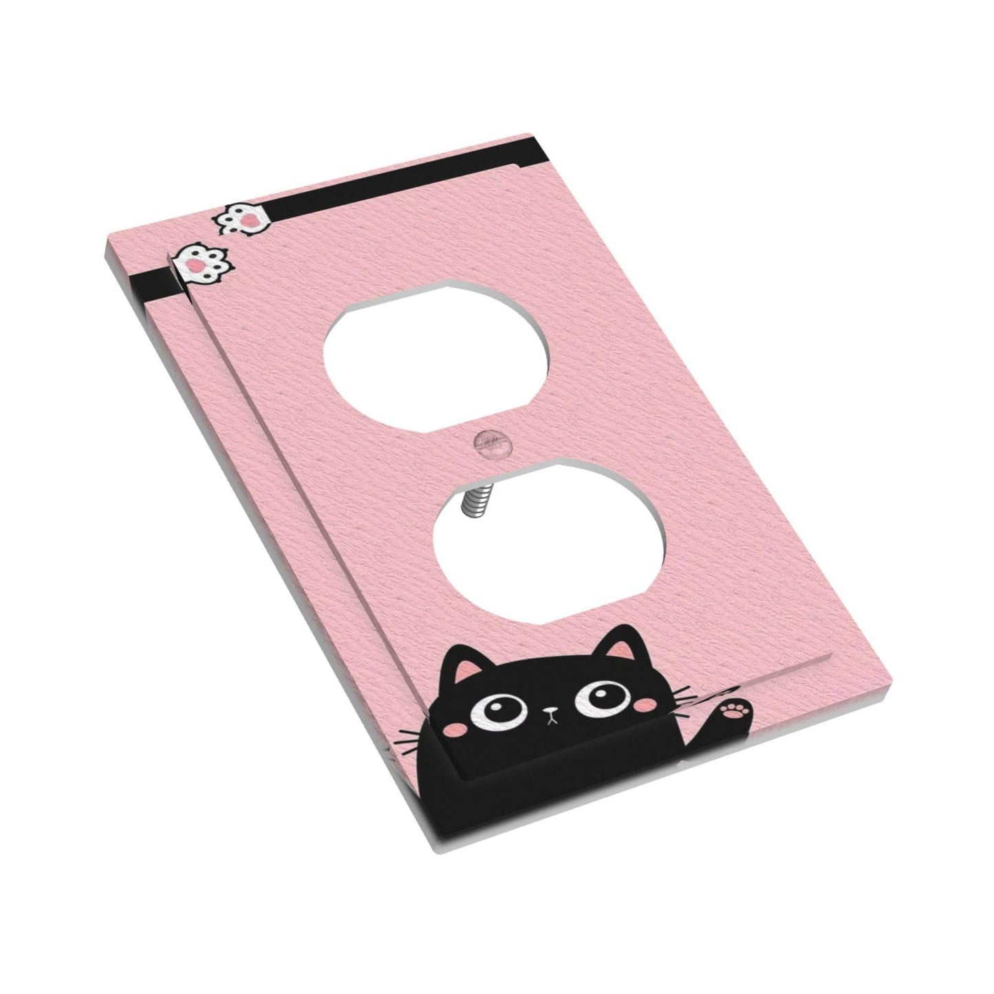 Yamxbfa Decorative Outlet Covers Cute Kitten Black Cat Pink Background 1 Gang Wall Plate Cover Receptacle Duplex Light Switch Cover Plate Single Dual Plug Covers Electrical Switchplate Faceplate