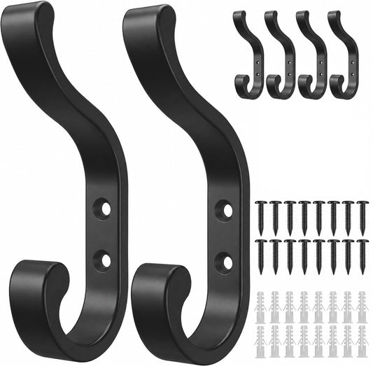 bussdis Wall-Mount Coat Hooks, Heavy Duty 30LB Hooks for Hanging Coats, Bags, Backpacks, Keys, Hats – Black Metal Hooks for Wall,Door (6 Pack)