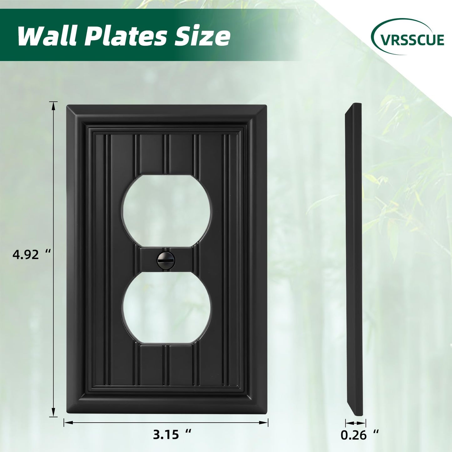 Classic Matte Black Natural Material Duplex Receptacle Cover, Light Switch Cover, Outlet Cover Wall Plates Decorative Switch Plates and Outlet Covers for Electrical Outlets (4-Pack)
