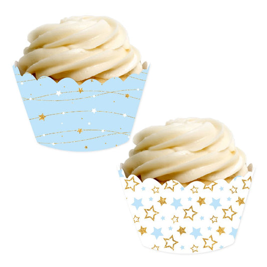 Andaz Press Party Cupcake Wrapper Decorations, Baby Blue Twinkle Twinkle Little Star, 24-Pack, Theme Colored Bulk Cake Supplies, Boy Baby Shower 1st Birthday Light Blue Graduation Decorations