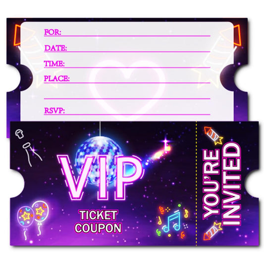 Doguiei Neon Vip Birthday Party Invitations, Purple VIP Invitations Card for Boys Girls (30 Cards & 30 Envelopes)