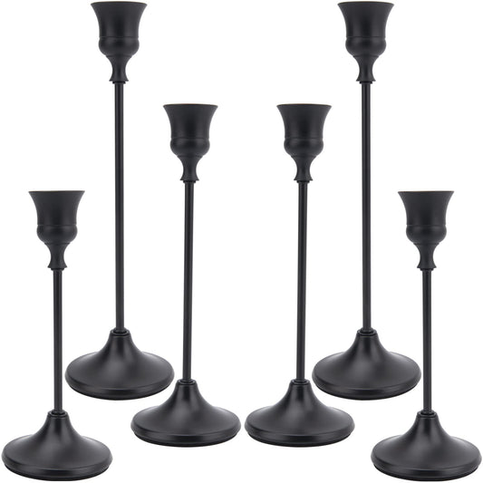 Black Candle Holders Set of 6, Candle Stick Candle Holder Black, Matte Black Taper Candle Holders for Home Decor, Wedding, Dinning, Party