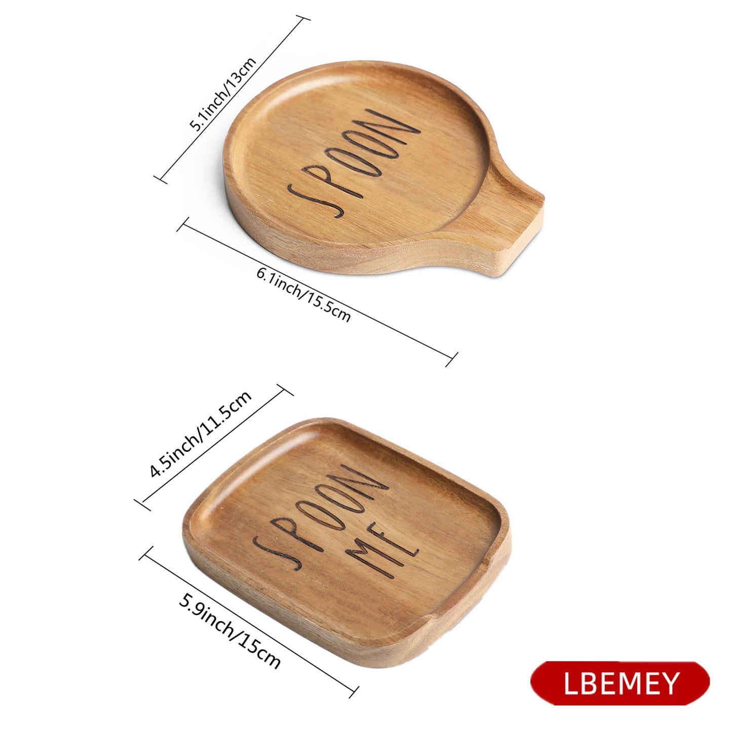 Set of 2 Wood Spoon Rest for Stove Top- Smooth Acacia Wood Spoon Holder for Kitchen Counter with Non Slip Silicone Feet,Perfect Holder for,Spatulas Tongs and Spoons (Brown-(Labeled "SPOON"))