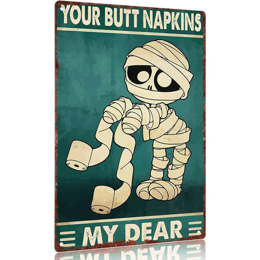 Vintage metal sign"Spooky Mummy Toilet Paper Holder Sign - Halloween Decor for Bathroom, Kitchen, or Office - Funny Gift Idea" 12x8inch