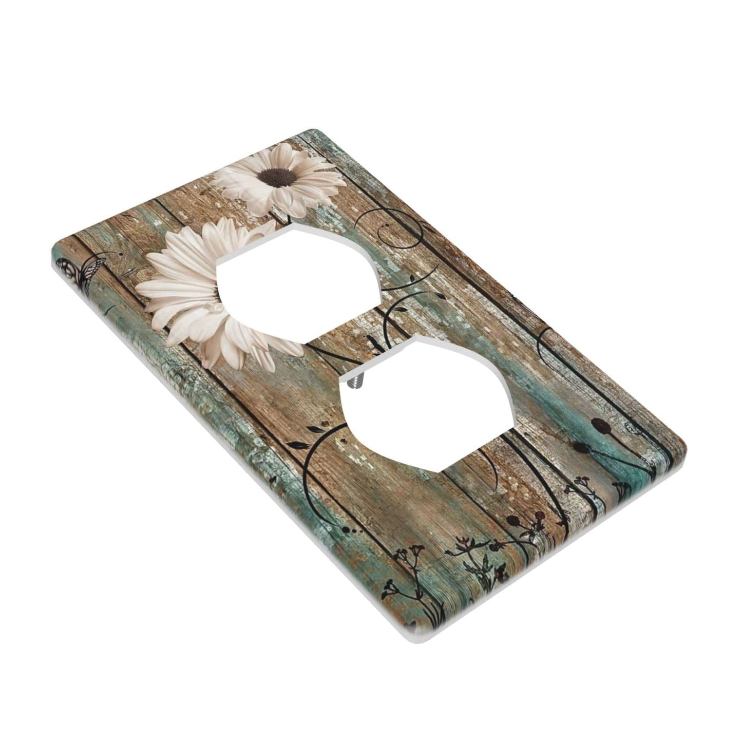 Rustic Daisy Flower Decorative Outlet Cover Wall Plate Single Duplex Receptacle Cover 1 Gang Switch Plate Electrical Accessories, 4.50 x 2.76 Inch