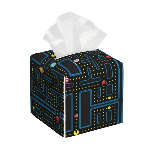 WCMYII Tissue Box Cover Retro Video Game Pattern Modern PU Leather Square Tissue Box Holder - Decorative Holder/Organizer for Bathroom Vanity Countertop, Night Stands, Office Desk & Car 5""X5""X5""